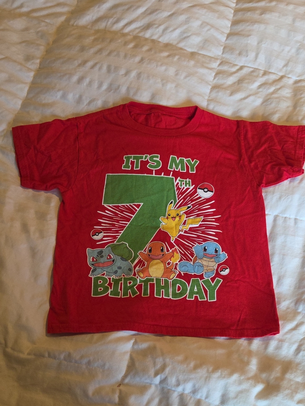 Kids' Red Pokémon 'It's My 7th Birthday' Tee